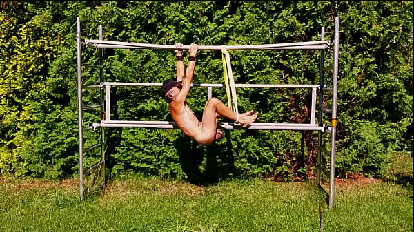 Naked Uncut Unmasked Slave Exposed Outdoor In Penis Cage Doing Fitness